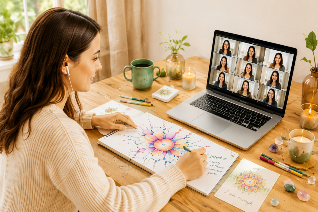 Online neurocreative mentorship program combining guided reflection, creative exercises and group support.