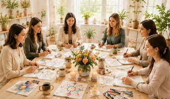 Participants engaged in a neurocreative group workshop using drawing technique, reflection and creative exploration.